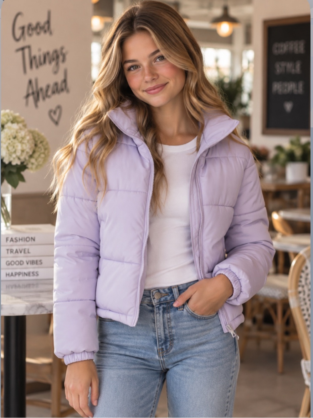 NWT Celebrity Pink Juniors Cropped Puffer Jacket in Lavender Warm Winter